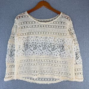 Charming Angel Ivory Crochet Long Sleeve Knit Top Boho Festival Retro Y2K Fairy